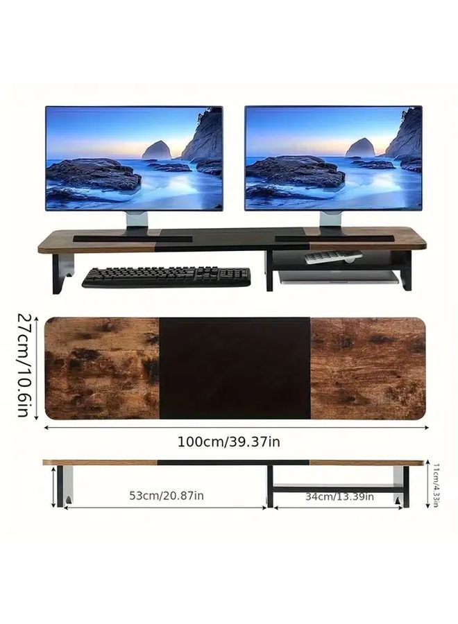 Wooden Dual Monitor Stand Riser for Home Office Computer Desk - Image 3